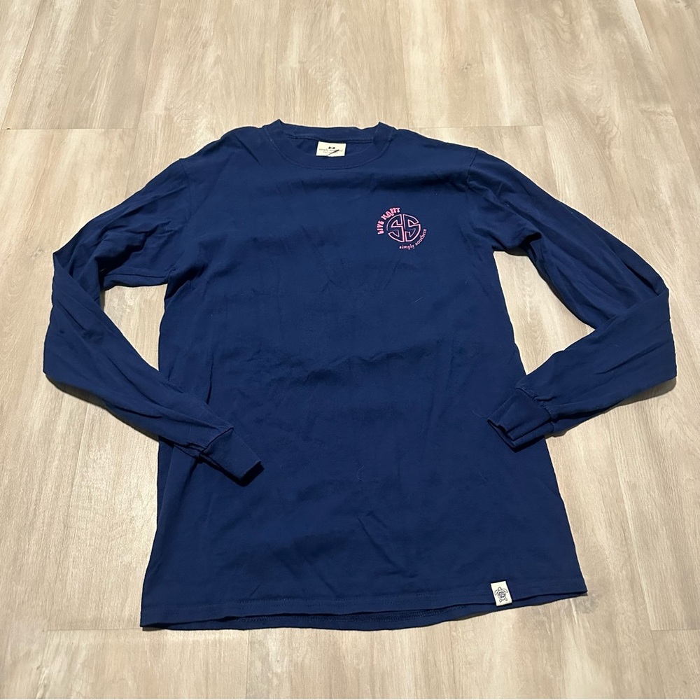 Simply Southern Blue Long Sleeve Floral Print Tee Top Sz S